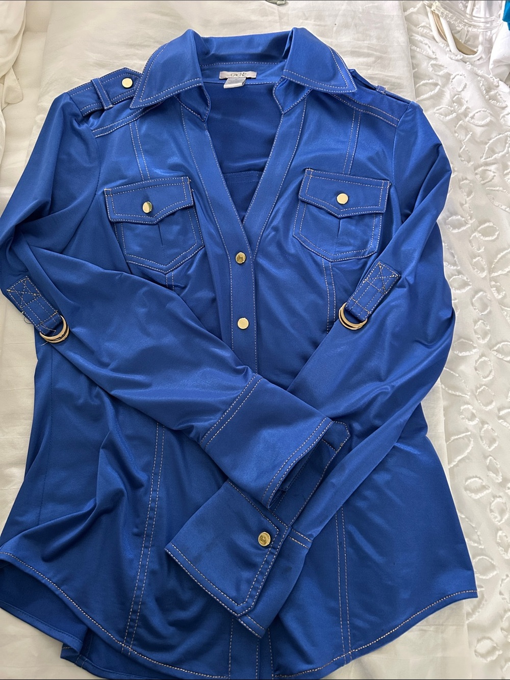 Cache Royal Blue Button-Front Utility Shirt